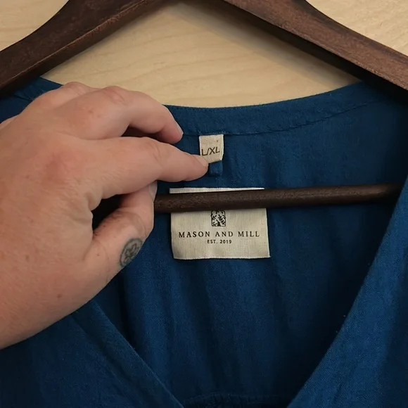 Mason and mill Irene dress tarp blue XL cotton midi - Picture 2 of 6